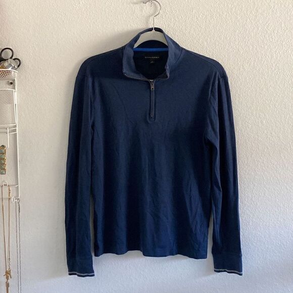Banana Republic Cotton Men’s Mock Neck Zip Up Sweatshirt Navy Blue size Small - Picture 1 of 3